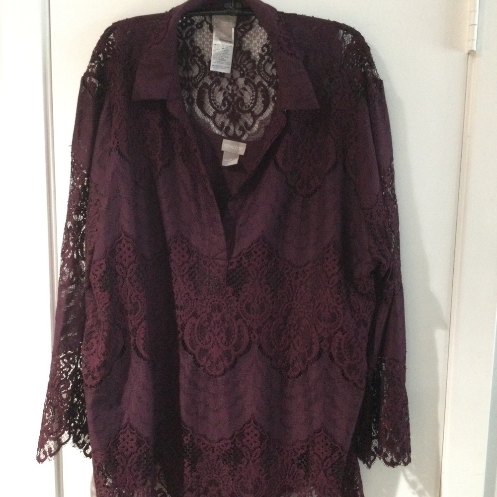Chicos burgundy lace 2pc blouse set.